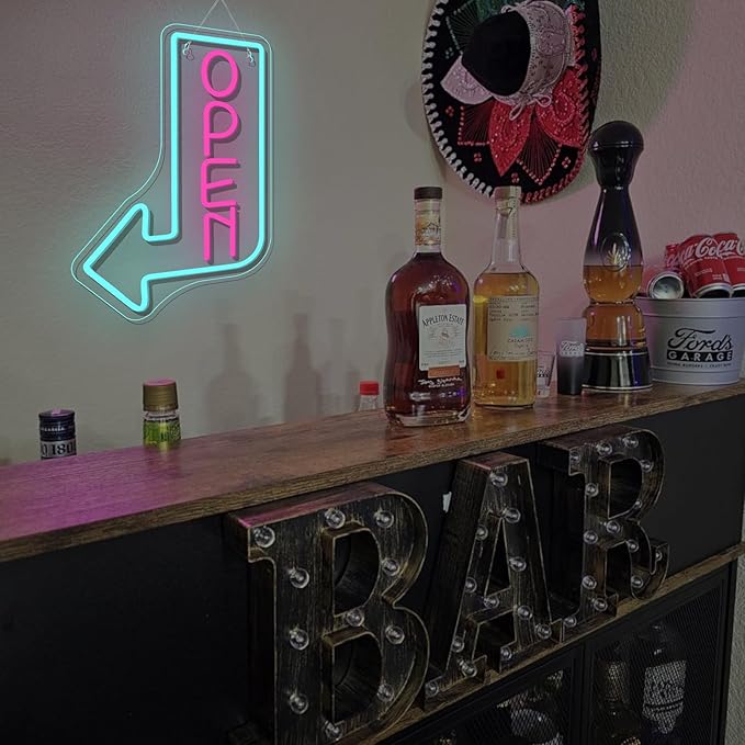 Looklight Open Signs for Business Open Neon Sign Blue Neon Lights for Wall Decor Led Lights Coffee Bar Stores Cafe Shop Hotel Restaurant Window Outdoor Food Truck Decorations