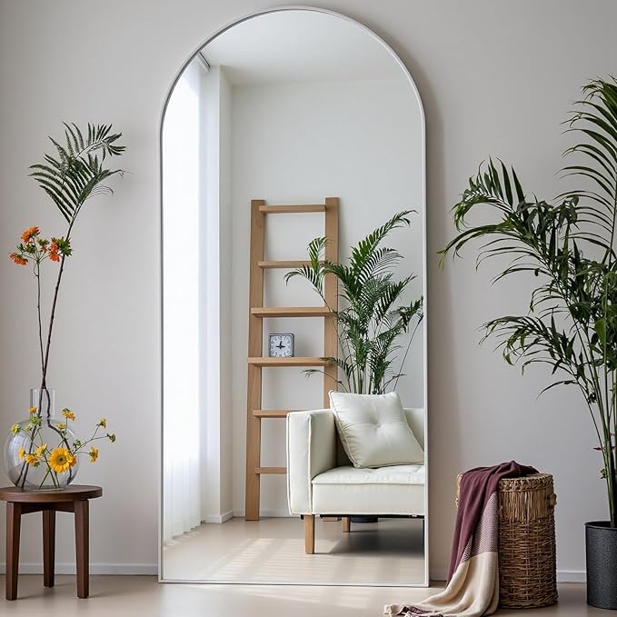 Arched White Full Length Mirror, 71"X26", Large Floor Mirror, Full Body Mirrors for Leaning or Hanging, Standing Mirrors for Bedroom, Living Room,Dressing Room, Aluminum Alloy Frame, White