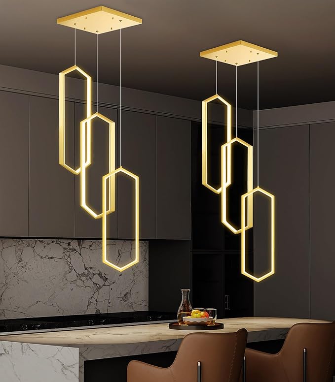 3 Rings Modern Chandelier LED Dimmable Pendant Lighting Adjust Ceiling Light for Dining Room Foyer Lobby Living Room Staircaes Gold