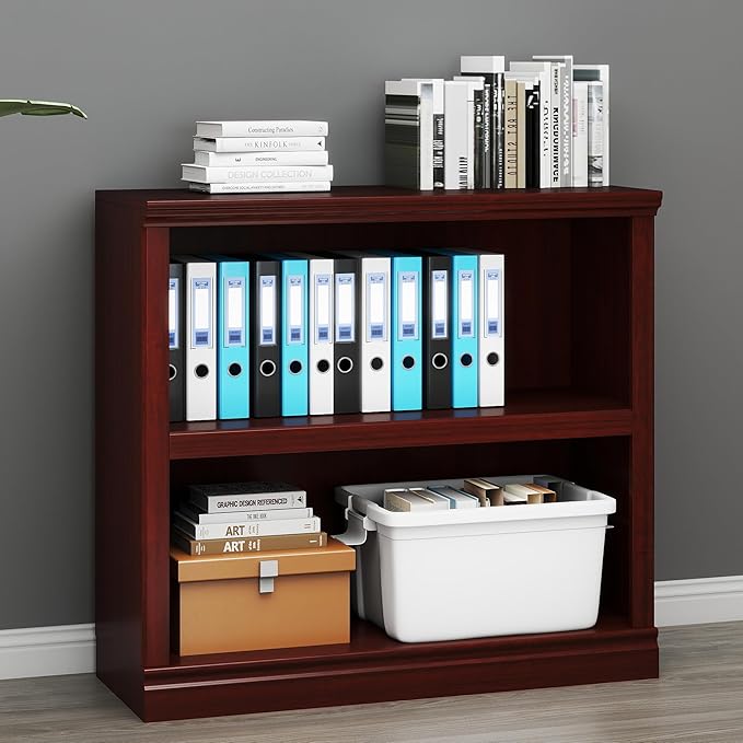 30" Bookcase, White Floor Standing Bookshelf, 2-Tier Display Shelves Open Storage Organizer, Book Case for Living Room Hallway Kitchen Home Office Bedroom, Mahogany 2 Tiers