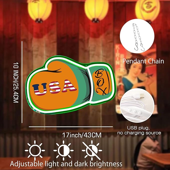 Boxing Gloves Neon Sign 5V Boxing Set Neon Light Styling Strange Vibrant Feeling With Cute Patterns Suitable for Bedroom Living Room Restaurant Bar Club Party Decoration Gift Business Shop