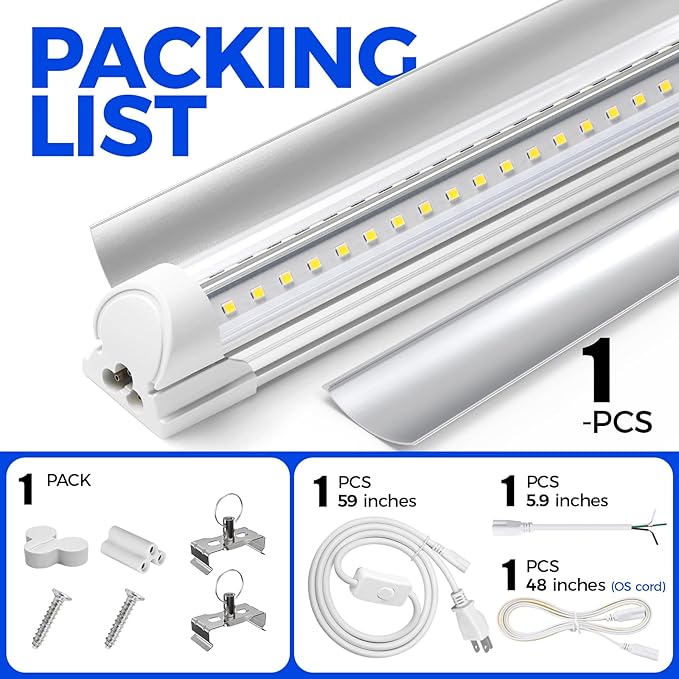 Barrina LED Shop Light, 4FT 40W 5500LM 5000K Daylight White with Reflectors, V Shape, Clear Cover, Linkable with Plug, T8 LED Tube Lights