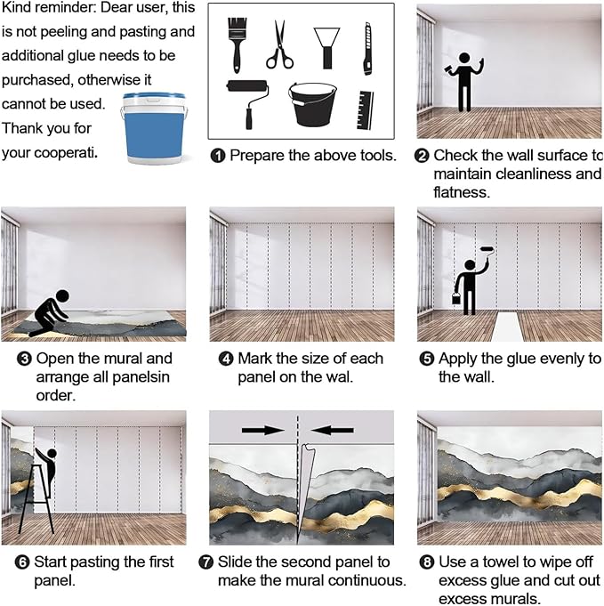 Black Gold Mural Wallpaper, Modern Fashion Marble Murals, Abstract Gradient Art Murals, Large Wallpaper for Living Room Bedroom Kids Room Home Decor Mural (Not Peel Stick)