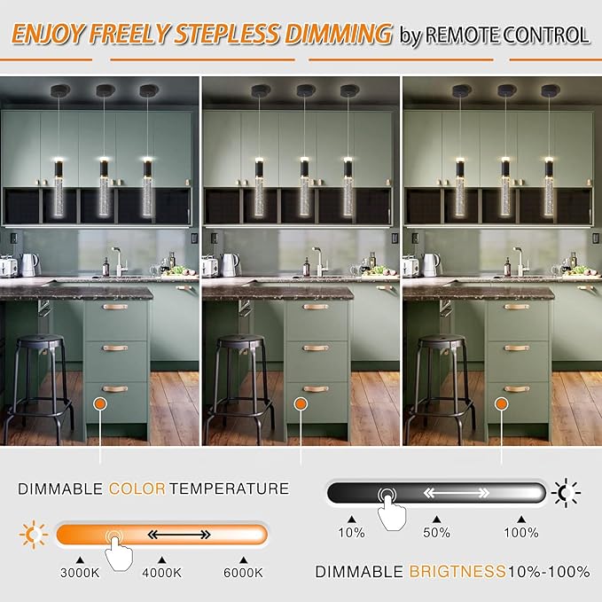 Led Pendant Light,Crystal Modern Kitchen Island Light Fixture,Adjustable Pendant Lighting for Kitchen Island,Black Gold Led Chandelier for Dining Room,Bedroom,Mini Pendant Spot Lights (2-Pack)