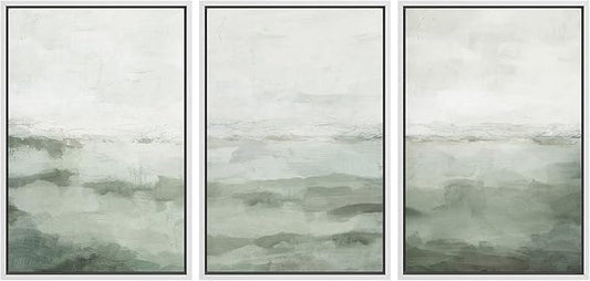 MUDECOR Framed Canvas Print Wall Art Sage Green Abstract Prints Minimalist Modern Wall Art Decor for Bedroom - 24"x36"x3 White
