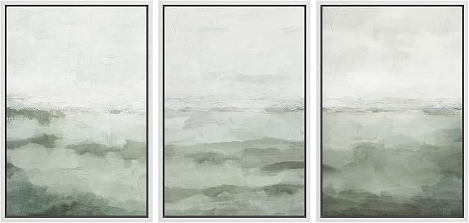 MUDECOR Framed Canvas Print Wall Art Sage Green Abstract Prints Minimalist Modern Wall Art Decor for Bedroom - 16"x24"x3 White