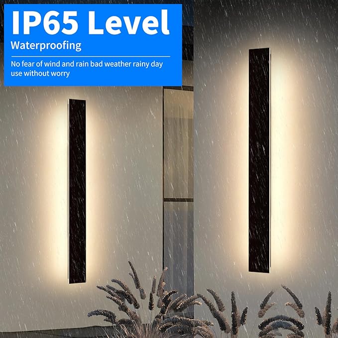 Mikeru Upgraded 2 Pack 57" Modern Outdoor Wall Sconce, 4.3" Wide IP65 Waterproof Exterior Light Fixtures Cover US Junction Box, 3000K/4500K/6000K 3-Color Temp LED Porch Lights for Garage, Patio