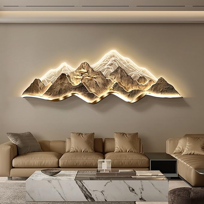Large 3D Wall Art Decor ,Living Room Hanging Mural,Modern Wall Art, Handmade Wall Sculpture with Lighting Strip Oriental Decor, Traditional Chinese Welcoming Wall Hanging Painting Home Decor(A,120*40c