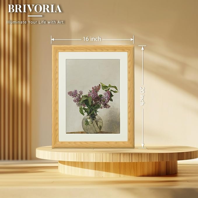 Brivoria Framed Canvas Wall Art Vintage Decor, Elegant Lilac Blooms in Clear Glass Vase French Country Classical Painting Prints for Living Room Office Dining Room Gallery Wall Decor, 16"x20"