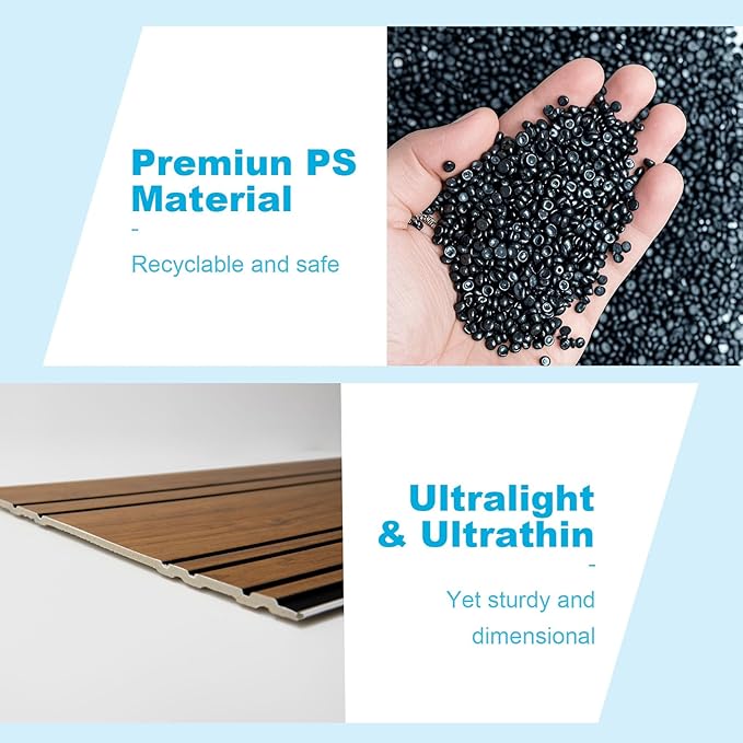 Art3d 4-Pack Glue-On Wall Panels, Wood Grain Texture Interior Wall Decor, 104"x12" Recycled Polystyrene Wainscoting Panels, Low Emission for Living Room Bedroom,Earth Teak