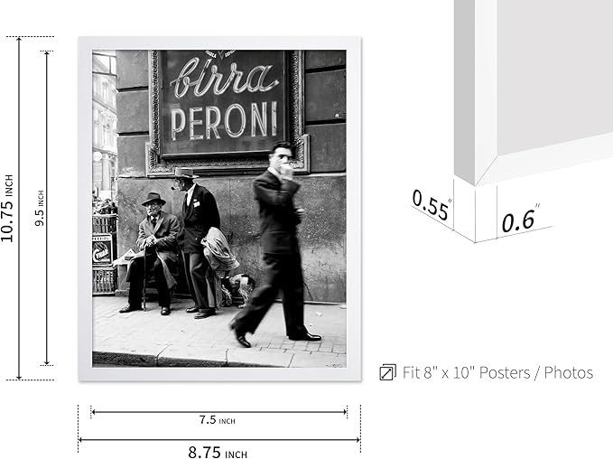 Poster Master Vintage Photograph Poster - Travel Print - Men in a Street of Napoli, Italy, Black & White, Minimalist - Gift for Artist, Friend - Wall Decor for Home, Office, 8x10 White Framed