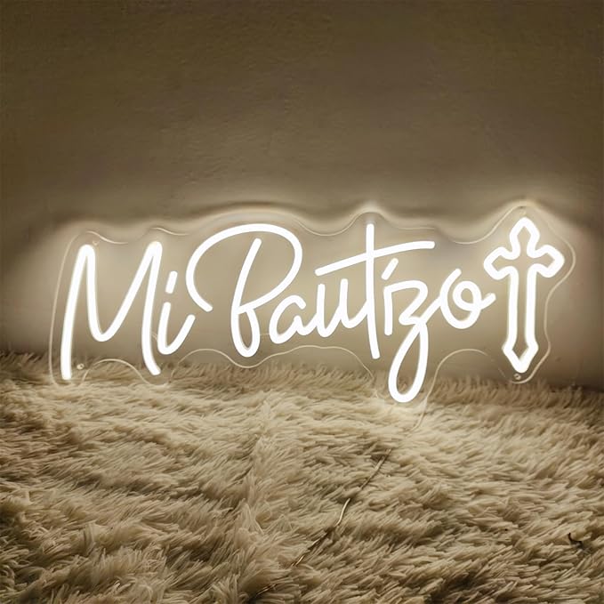Mi Bautizo Neon Signs for Wall Decor, 25.6 * 10.4 inches Mi Bautizo Led Neon Sign perfect for Children's Birthday, Room, Party, Bedroom, Birthday Party, Christmas, Pub Bar, Gifts, Decoration, INSNEnN