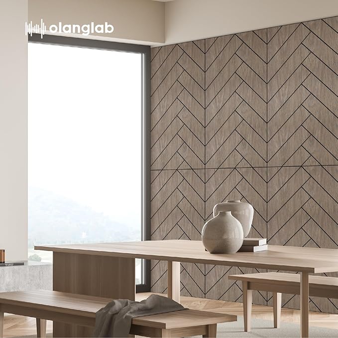 Olanglab Wood Veneer Wall Panels 6 Pack, 24‘’X48‘’ Sound Absorbing Panels for Noise Reduction, Herringbone