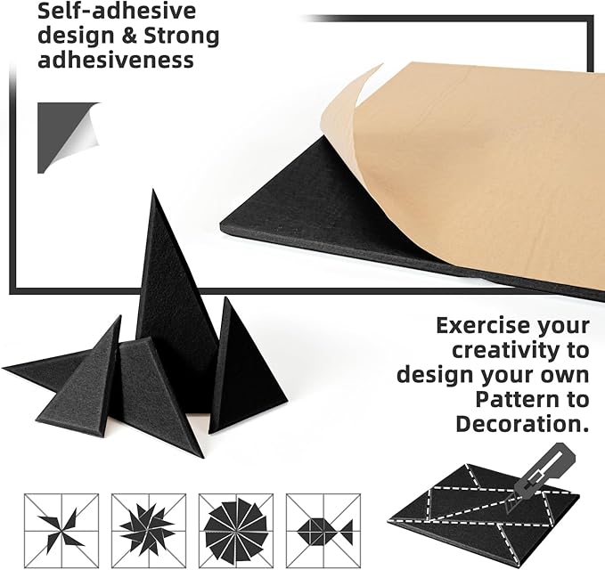 Art3dwallpanels 12 Pack Acoustic Panels 12" X 12" Self Adhesive Soundproof Wall Panels Sound Dampening, 3D Wall Decor Peel and Stick Absorbing Panels, Black