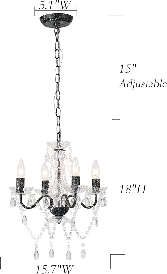 LaLuLa White and Black Chandelier Small Acrylic Crystals Chandeliers Modern 4 Light Pendat Lighting for Kitchen and Dining Room