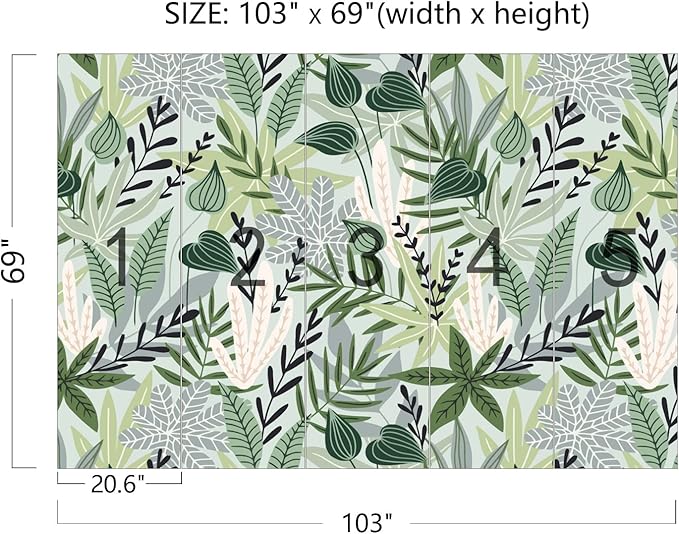 Cliouar-Watercolor Green Leaves Tropical Plants Bedroom Living Room Decoration Mural Wallpaper 103" x 69"(Not Self-Adhesive)