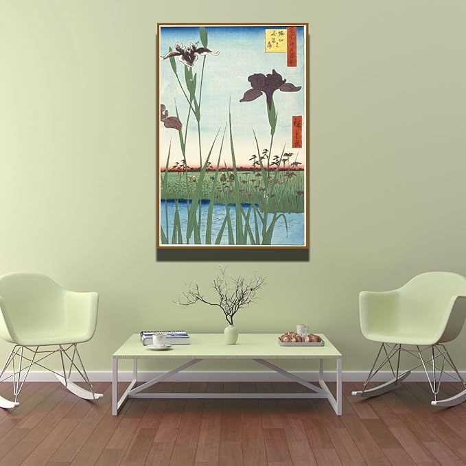 OKRA Japanese Ukiyo-E Utagawa Hiroshige Canvas Wall Art - Iris Garden Poster - Japanese Art Famous Paintings-Girls Room Decoratie-Home Decorate for Hotel Living Room Gallery - Unframed