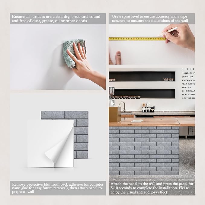 12Pack Acoustic Panels, Self-Adhesive 3D Brick Pattern Sound Proof Panels for Walls, Decorative Sound Dampening Wall Panels for Recording Studios, Offices, Home, 12"×12"×0.4", Grey