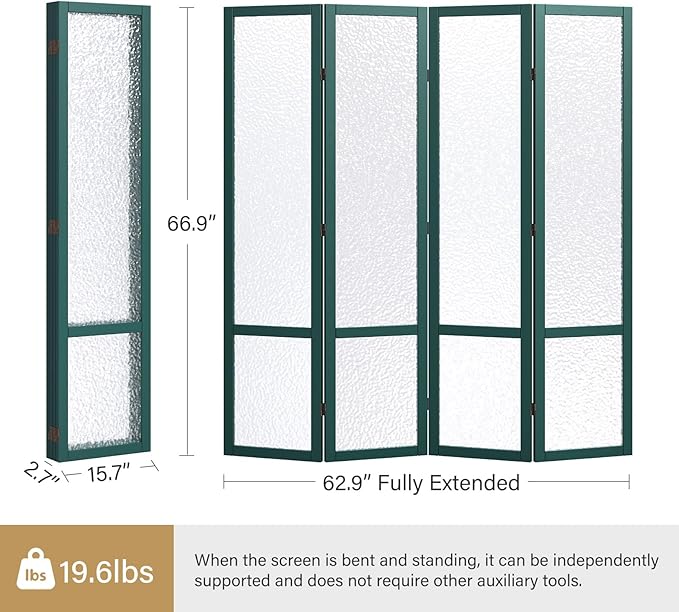 4 Panel Acrylic Room Divider Privacy Screen - Freestanding Frosted Translucent Partition, Lightweight Modern for Home Office Studio (Green, 4 Panels)