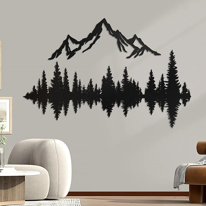 Metal Mountain Wall Art 48" x 40", Mountain Wall Decor, Art Wall Hangings for Living Room, Bedroom, Black, 48 Inch Long