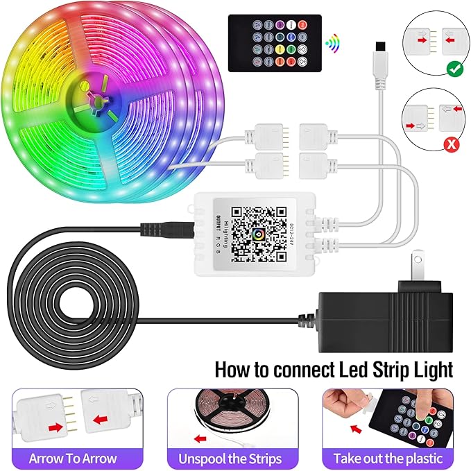 AILBTON Led Lights for Bedroom,100ft Led Light Strip Music Sync RGB Led Strip Lights Built-in Mic,Bluetooth App Control Led Room Lights with Remote,5050 RGB Rope Light