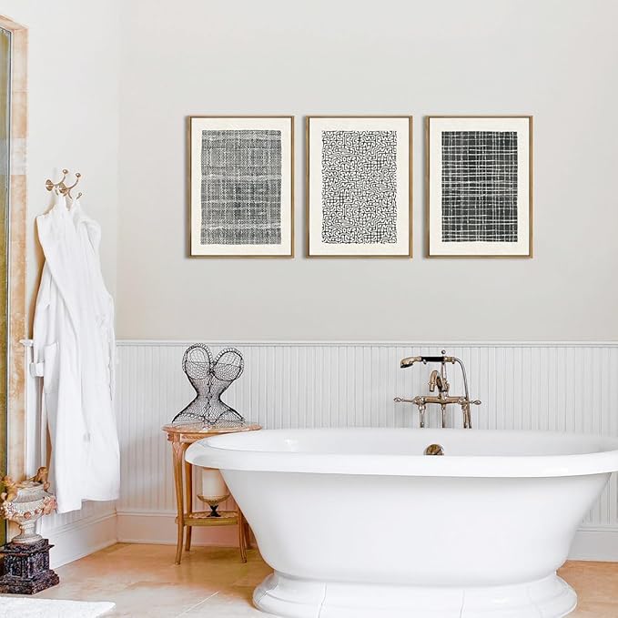 BINCUE Abstract Geometric Line Wall Art Minimalist Artwork Modern Neutral Wall Decor for Living Room Bedroom Office Bathroom 12" Lx16 W Set of 3