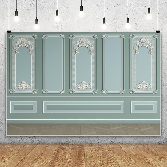 Leyiyi 10x6.5ft Green Vintage Room Inside Backdrop European Frame Modern House French Castle Cementery Wall Retro Style Photo Background Cowboy Kids Birthday Portrait Studio Prop Vinyl Wallpaper