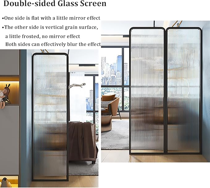 6ft Tall Room Divider, Metal Glass Partition, Folding Privacy Screen, Decorative Freestanding Partition for Room Separation, Modern Design, Ideal for Home or Office Use