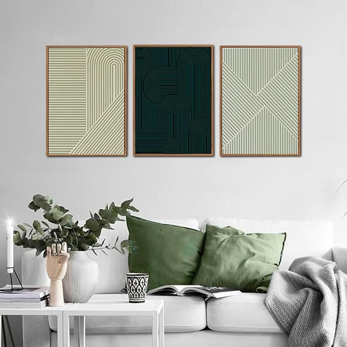 LHIUEM Large Neutral Minimalist Line Framed Canvas Wall Art Set of 3(12”X16”)Black Textured Wall Decor Abstract Rectangular Wall Art Boho Painting Mid Century Modern Accent Wall for Living Room Office
