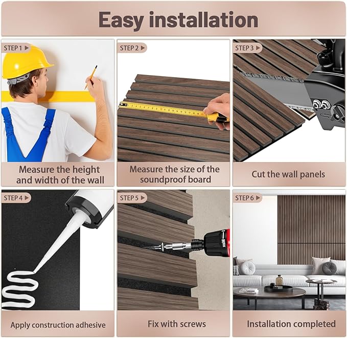 AKK-Stave Acoustic Wood Slat Wall Panels, Foldable Panels 94.5" X 23.6 "X 0.7" 15.5 ft² 3D Fluted Sound Absorbing Panel, for Interior Decoration (Smoked Oak 5#)
