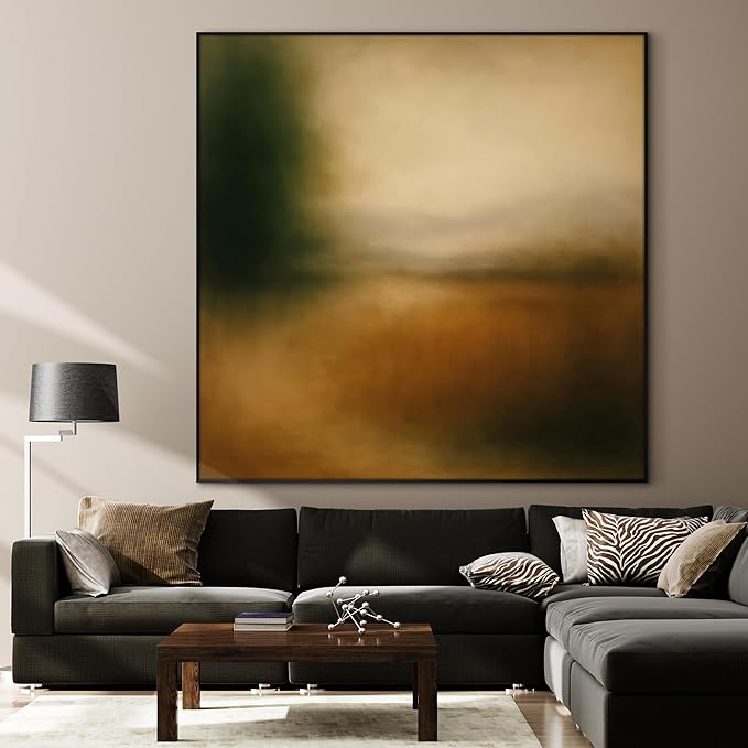 72"x72" XL Framed Wall Art - Abstract Blurred Landscape Warm Earth Tone Minimalist Painting Minimalist Foggy Forest Tranquil (Frame Assembly Required)