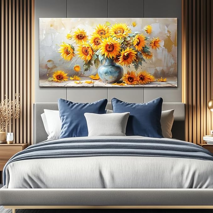 MHARTK66 Canvas Large Flower Field Paintings For Bedroom 30 X 60 Wall Art For Living Room Farmhouse Sunflower Wall Decor Kitchen Pictures Vintage Art Prints Artwork For Walls Petal Home Wall Art