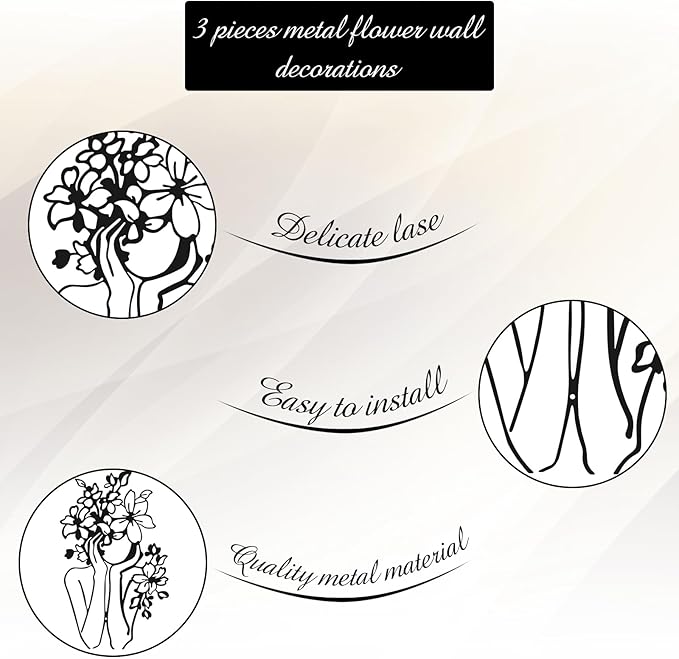 3 Pcs Metal Wall Art Decor Minimalist Abstract Woman metal Modern Line Drawing Wall Art Decor Female Single Line Home Hanging for Bedroom Kitchen Bathroom Living Room