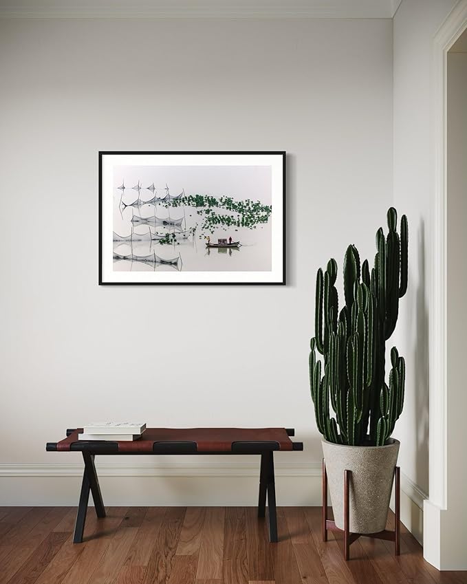 Oriental Beauty: Stunning Feng Shui Landscape Wall Art Prints for Home Decor in 3 Sizes (Tranquil Waters: Traditional Fishing Scene, 24" x 36", Oriental Beauty)