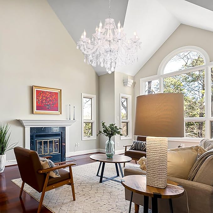 Clear K9 Crystal Chandelier 15 Light Pendant Lighting Fixture for Dining Room Living Room Bedroom Hallway Entryway Elegant Ceiling Lamp E12 Clear