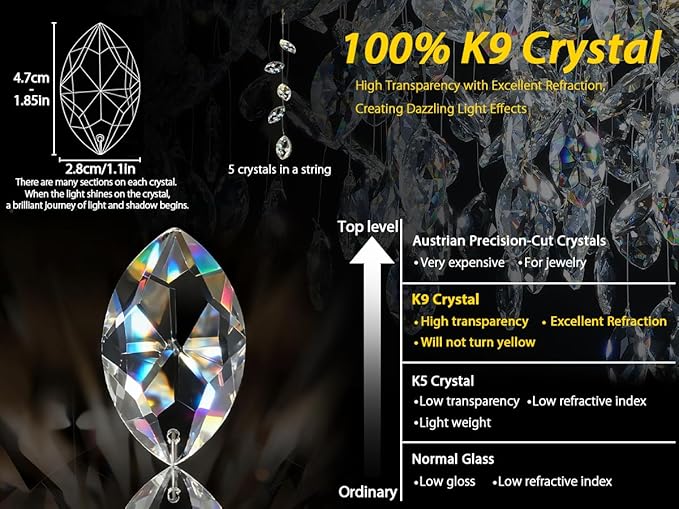 40 inch Crystal Chandelier for Dining Room, Round Gold Tree Branches Chandeliers, Top K9 Crystal Chandelier, Modern Chandeliers for Kitchen,Foyer Entryway