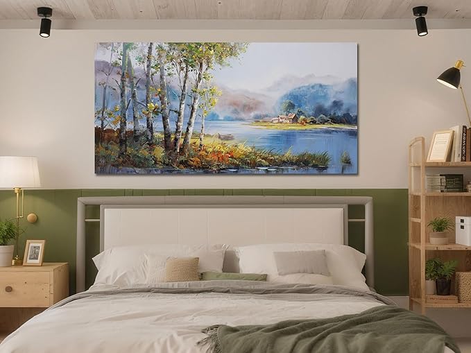 Arjun Landscape Canvas Wall Art for Living Room Nature Painting Bedroom Tree Scenery Textured Picture Framed Large Size Artwork Office Home Wall Decor, Extra Large 58"x29"