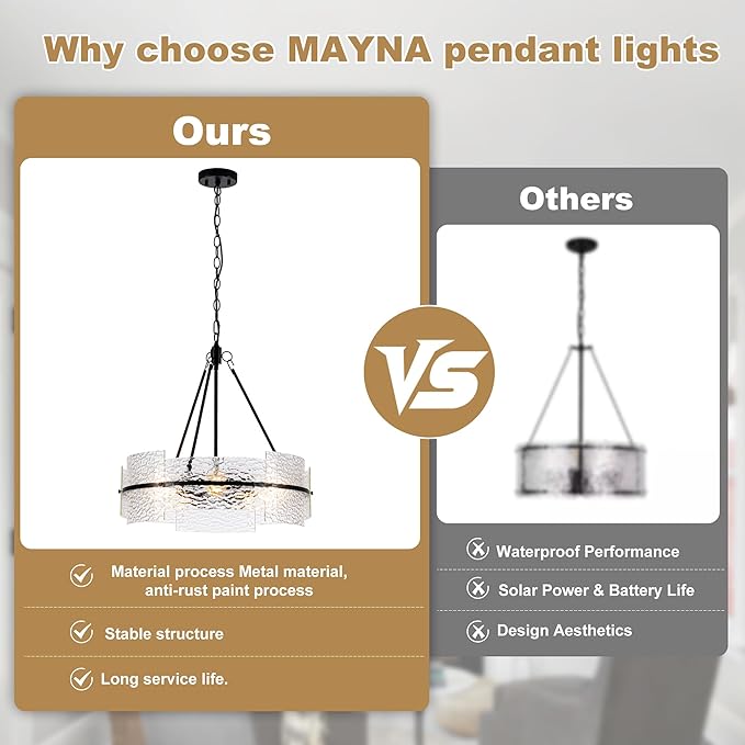 MAYNA Modern Dining Room Chandelier 22.2” Black Textured Glass Chandelier Luxury Drum Crystal Light Fixture Farmhouse Round Hanging Lighting for Dining Room Kitchen Island Living Room Hallway Bedroom