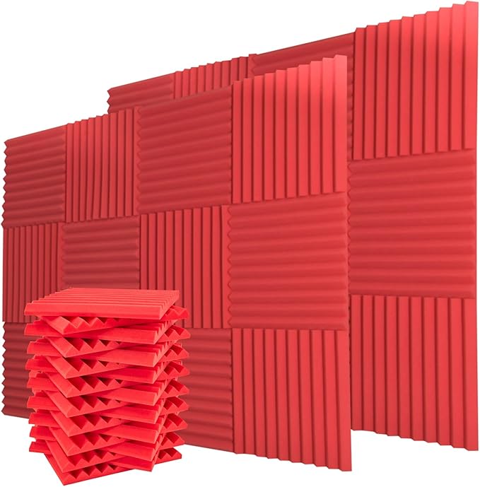 Acoustic Foam Panels 24 Pack 1 x 12x 12 Inches Soundproof Wall Panels Acoustic Foam Sound Panels Noise Reducing Soundproofing Dampening Red Acoustic Panels Fire Resistant