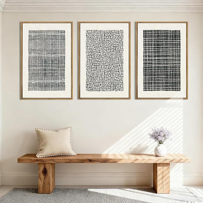 BINCUE Abstract Line Wall Art Set of 3 Modern Neutral Black Wall Decor Geometric Minimalist Artwork for Living Room Bedroom Office Bathroom 24"x36" Gift