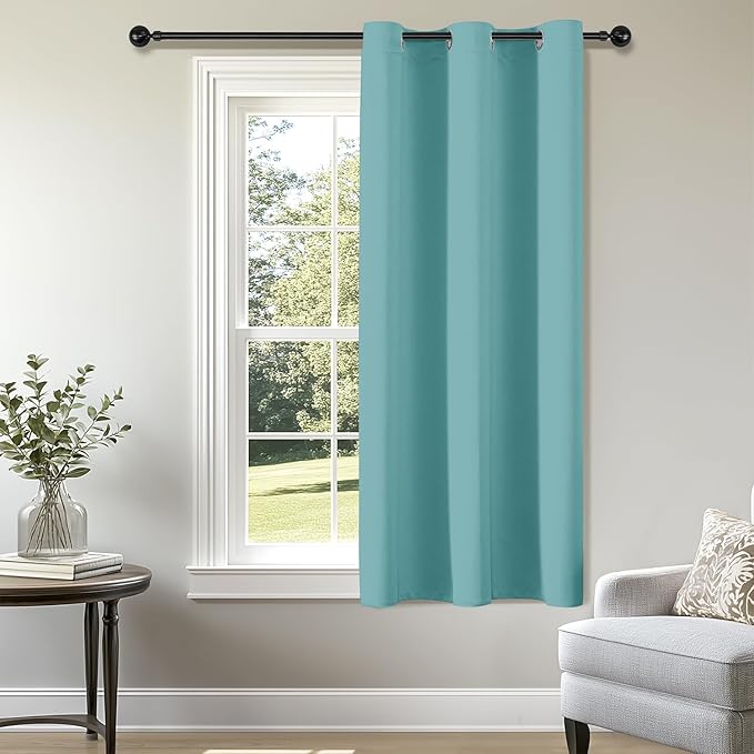 ChrisDowa Blackout Curtains 63 inches Long for Bedroom - Grommet Thermal Insulated Room Darkening Curtains for Living Room (1 Panel, Aqua, 42 x 63 Inch)