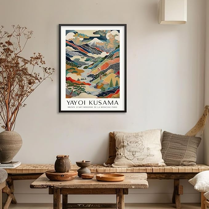 Japanese Canvas Wall Art Ya.yoi Kus.ama Mount Fuji Posters Asian Landscape Pictures Prints Modern Nature Mountain Artwork for Bathroom Living Room Bedroom Office Home Decor 24x36 inch Black Framed