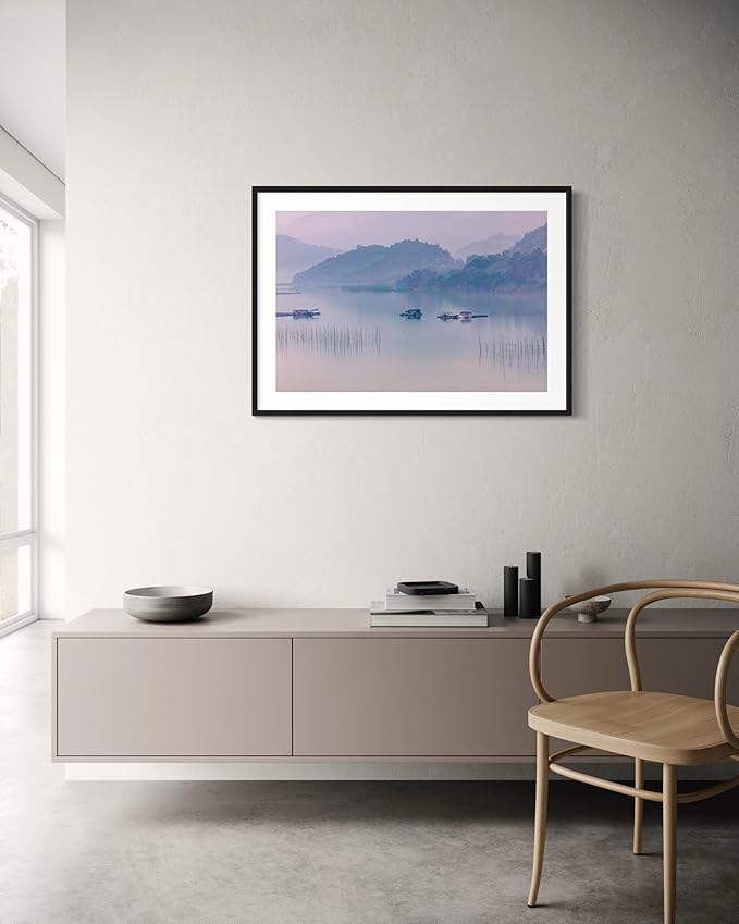 Oriental Beauty: Stunning Feng Shui Landscape Wall Art Prints for Home Decor in 3 Sizes (Misty Reflections: Serenity on a Mountain Lake, 24" x 36")