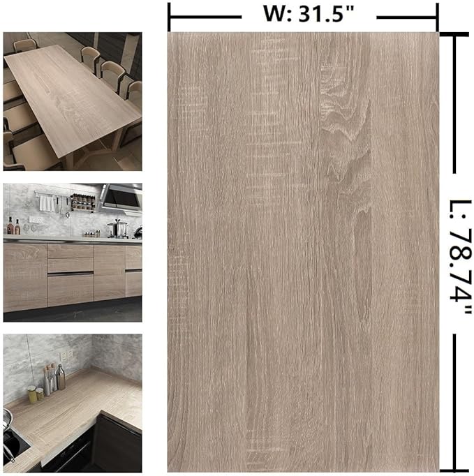 31.5"x78.74" Oak Wood Peel and Stick Wallpaper Gray Wood Look Contact Paper for Countertops Waterproof Self Adhesive Removable Wood Grain Contact Paper for Classroom Office Furniture Wooden Vinyl Wrap