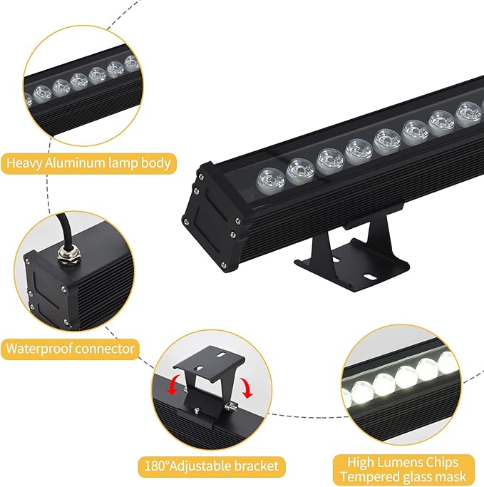 JSN&PC LED Wall Washer Light 36W IP65 Waterproof Black Housing Outdoor Light for Advertising Boards, Billboard,Building Commercial Lighting (Warm White 2800-3000K)