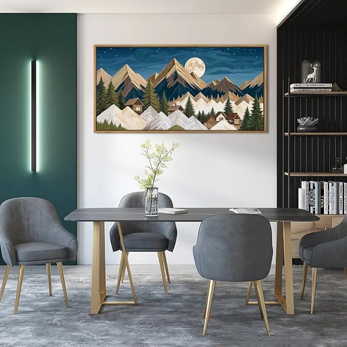 Large Mountain Wall Art Framed Rustic Wood Mountain Wall Decor for Living Room Bedroom Dining Room Office 20x40 Inch Single Artwork