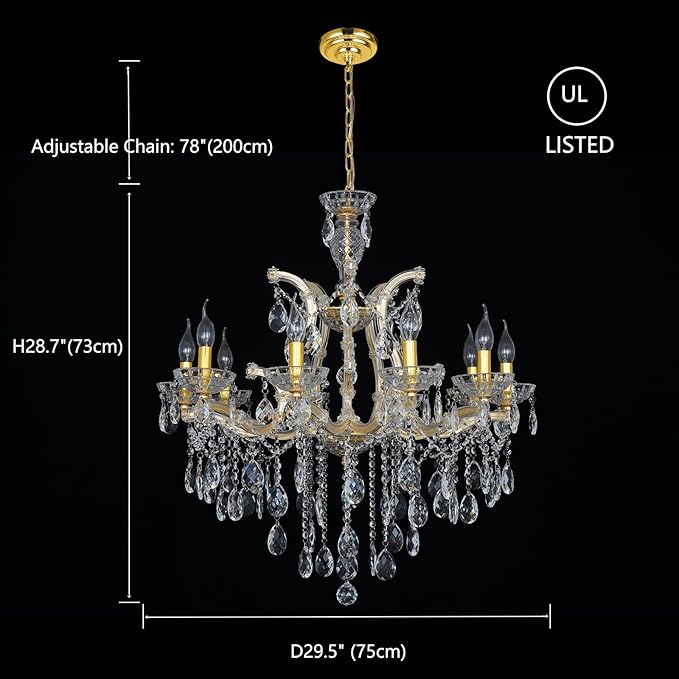Modern Crystal Chandeliers Luxurious Gold Maria Theresa Chandelier Pendant Lamp for Bedroom Dining Table, Kitchen Island, Living Room, Shatterproof Glass & Dimmable Warm Light