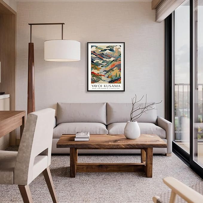 Japanese Canvas Wall Art Ya.yoi Kus.ama Mount Fuji Posters Asian Landscape Pictures Prints Modern Nature Mountain Artwork for Bathroom Living Room Bedroom Office Home Decor 11x14 inch Black Framed