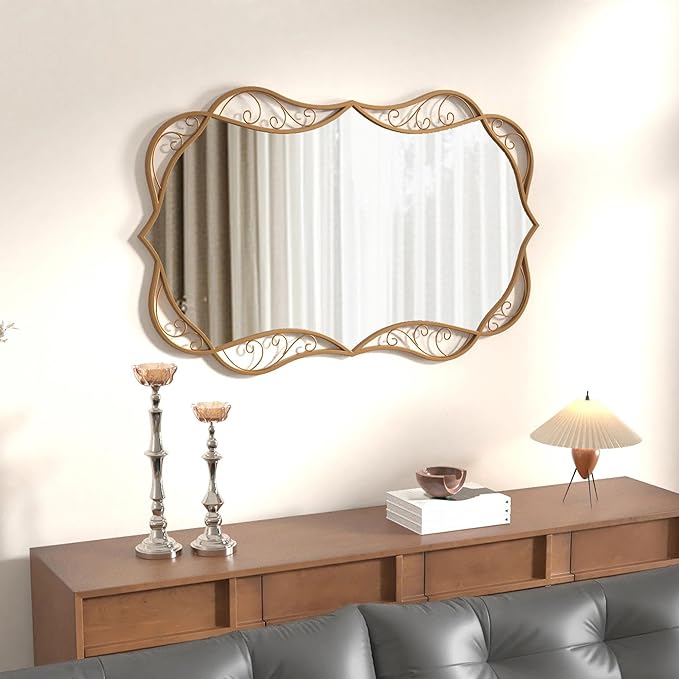 Bathroom Matt-Gold Wall Mirror: 30"x48" Vintage Large Mirror for Wall - Vertical or Horizontal Hanging - Home Decor for Living Room/Entryway/Fireplace/Hallway