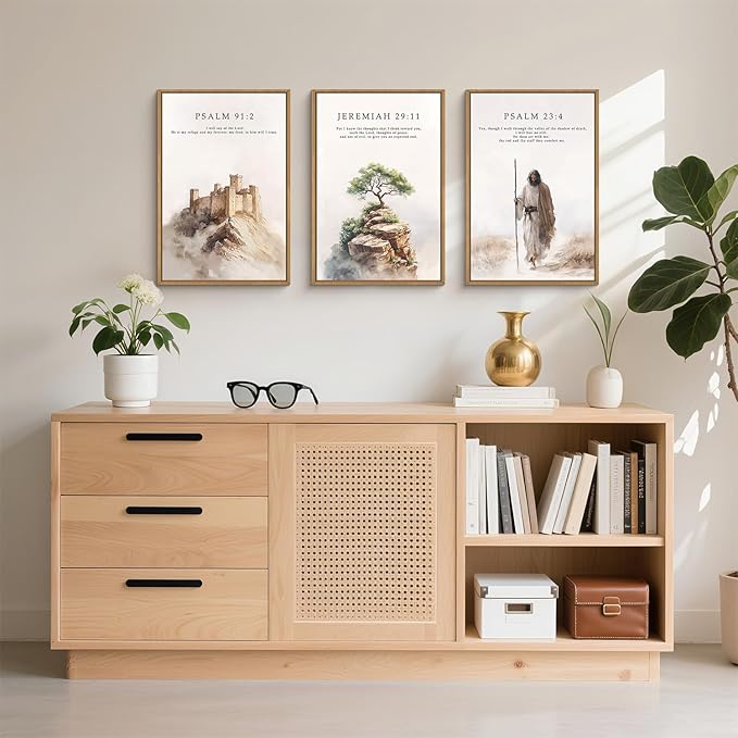 Jesus Christ Bible Verse Framed Canvas Wall Art Set,Christian Religious Faith Bible Story Wall Decor,Watercolor Easter Scripture Artwork for Church,Prayer Room,Living Room-24"x36"x3